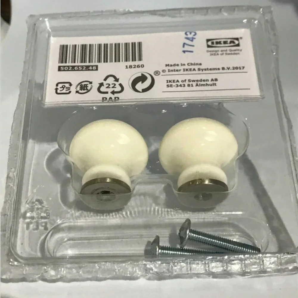 white porcelain 2/pac drawer Knobs Ikea Hishult retro!